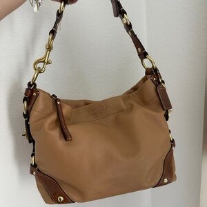 *** SOLD *** Vintage Coach Carly Tan Leather Shoulder Bag with Gold Accents